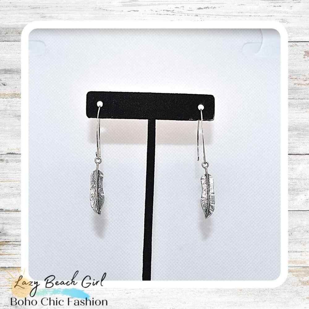 Boho Silver Feather Earrings